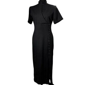 NWT Vintage STYLEWORKS Black Formal Short Sleeve Peekaboo Long Dress 6